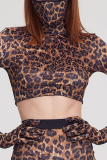 Red Street Print Patchwork Turtleneck Tops