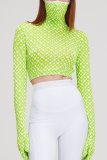 Red Street Print Patchwork Turtleneck Tops