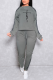 Grey Casual Leopard O Neck Long Sleeve Two Pieces