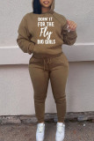 Brown Casual Print Patchwork Long Sleeve Two Pieces