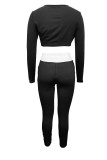 Black Sexy Solid Patchwork Asymmetrical Zipper U Neck Long Sleeve Two Pieces