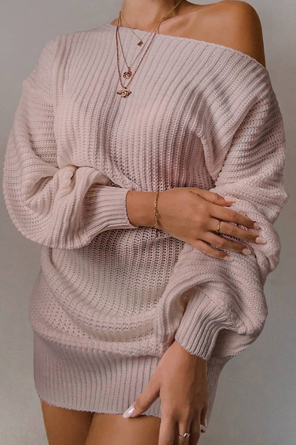 Pink Casual Solid Patchwork O Neck Straight Dresses