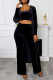 Black Sexy Solid Patchwork U Neck Long Sleeve Three Pieces