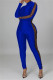 Blue Fashion Casual Print Patchwork Zipper Collar Skinny Jumpsuits