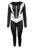 Black Sexy Solid Patchwork Asymmetrical Zipper U Neck Long Sleeve Two Pieces