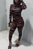 Leopard Print Sexy Print Patchwork O Neck Long Sleeve Two Pieces