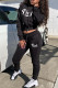 Black Fashion Casual Letter Print Basic Hooded Collar Long Sleeve Two Pieces