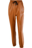Brown Fashion Casual Solid Basic Regular High Waist Trousers