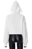 White Fashion Casual Print Basic Hooded Collar Tops