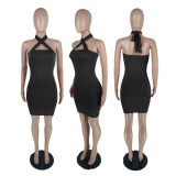 Light Green Sexy Solid Hollowed Out Backless Halter Sleeveless Dress Dresses