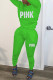 Fluorescent Green Fashion Casual Letter Print Basic O Neck Long Sleeve Two Pieces