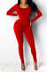 Red Fashion Casual Solid Patchwork U Neck Long Sleeve Two Pieces