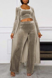 Grey Sexy Solid Patchwork U Neck Long Sleeve Three Pieces