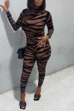 Leopard Print Sexy Print Patchwork O Neck Long Sleeve Two Pieces
