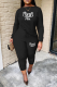 Black Casual Print Patchwork O Neck Long Sleeve Two Pieces