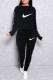Black Fashion Street Print Patchwork O Neck Long Sleeve Two Pieces