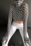 Red Street Print Patchwork Turtleneck Tops