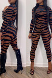 Leopard Print Sexy Print Patchwork O Neck Long Sleeve Two Pieces