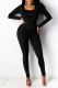 Black Fashion Casual Solid Patchwork U Neck Long Sleeve Two Pieces