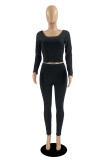 Red Fashion Casual Solid Patchwork U Neck Long Sleeve Two Pieces