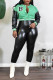 Grass Green Casual Street Print Embroidered Patchwork Buckle Long Sleeve Two Pieces