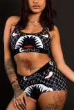 Black Fashion Sexy Printed Vest Shorts Set