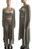 Grey Sexy Solid Patchwork U Neck Long Sleeve Three Pieces