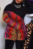 Blue Fashion Sexy Print Patchwork Turtleneck Long Sleeve Dress