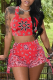 Red Sexy Patchwork Square Collar Sleeveless Two Pieces