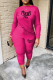 Rose Red Casual Print Patchwork O Neck Long Sleeve Two Pieces