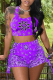 Purple Sexy Patchwork Square Collar Sleeveless Two Pieces