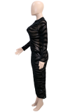 Black Sexy Patchwork See-through O Neck Pencil Skirt Dresses