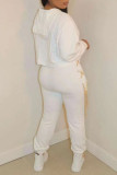 White Sexy Solid Patchwork Chains Asymmetrical Long Sleeve Two Pieces