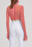 Red Street Print Patchwork Turtleneck Tops