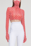 Red Street Print Patchwork Turtleneck Tops