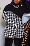 Blue Fashion Sexy Print Patchwork Turtleneck Long Sleeve Dress