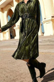 Army Green Solid Patchwork Buckle Shirt Dress Dresses