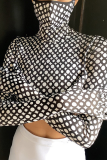 Black Street Print Patchwork Turtleneck Tops