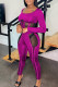 Rose Red Fashion Sexy Patchwork Bandage See-through O Neck Long Sleeve Two Pieces