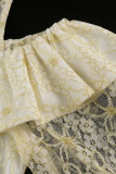 White Elegant Patchwork See-through Fold Asymmetrical O Neck Dresses