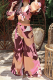 Pink Casual Print Patchwork V Neck Long Sleeve Two Pieces