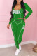 Green Fashion Casual Letter Print Patchwork U Neck Long Sleeve Two Pieces