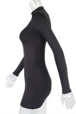 Black Sexy Casual Solid Split Joint Zipper Collar Long Sleeve Dresses