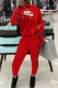 Red Fashion Casual Print Patchwork Long Sleeve Two Pieces