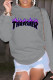 Grey Casual Vintage Print Patchwork Letter O Neck Tops