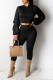 Black Casual Solid Patchwork Fold Hooded Collar Long Sleeve Two Pieces