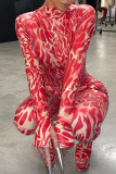 Red Fashion Sexy Print Basic Turtleneck Skinny Jumpsuits