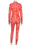 Red Fashion Sexy Print Basic Turtleneck Skinny Jumpsuits