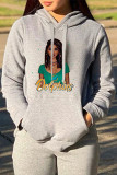 White Fashion Casual Print Basic Hooded Collar Tops