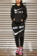 Black Sportswear Letter Patchwork Embroidered Hooded Collar Long Sleeve Two Pieces